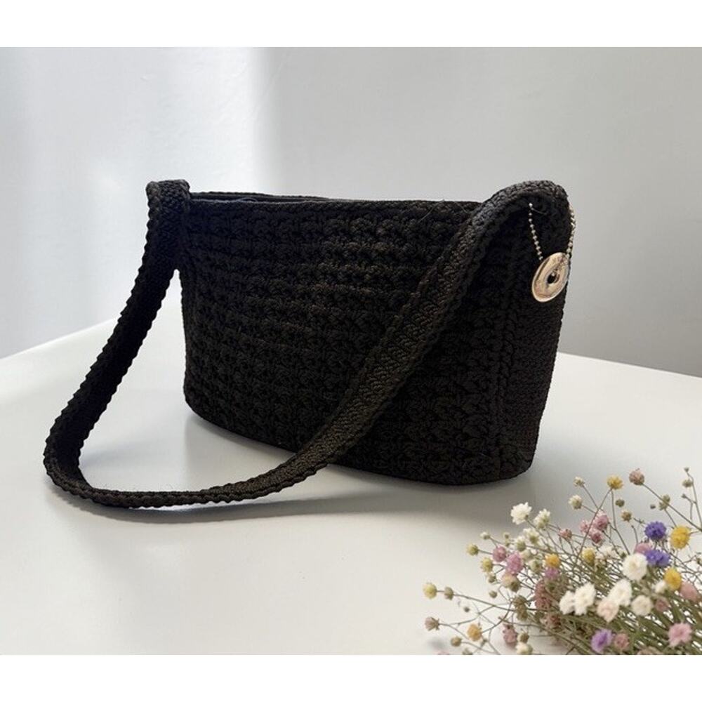 Vintage Y2K The Sak Black Crochet Purse Lined Bag FAST SHIPPING 3398-1